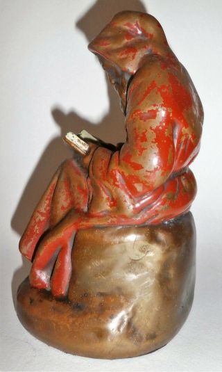 Vintage Galvano Marion Bronze Red Robed Reading Monk Statue Single Book End 5