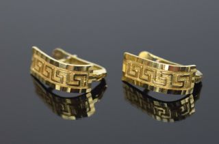 Vintage Pair 14k Solid Gold Earrings Neo - Classical Greek Key Design