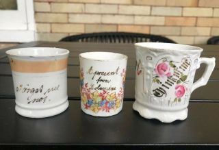 Antique Set (3) Demitasse Cups Porcelain Germany Think Of Me Forget Me Not