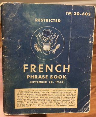 Vintage 1943 World War 2 Restricted Military French Handbook Very Rare