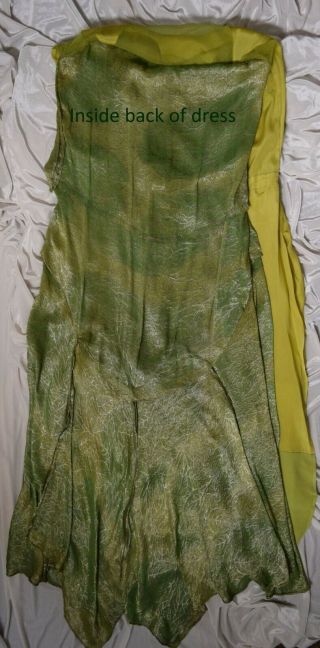VINTAGE 1920 ' s METALLIC SILVER GREEN DANCE FISHTAIL COUTURE DRESS - LARGER SIZE 10