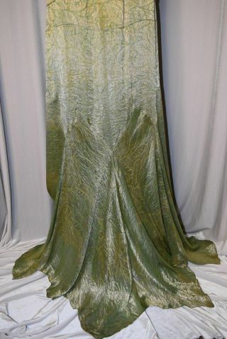 VINTAGE 1920 ' s METALLIC SILVER GREEN DANCE FISHTAIL COUTURE DRESS - LARGER SIZE 5