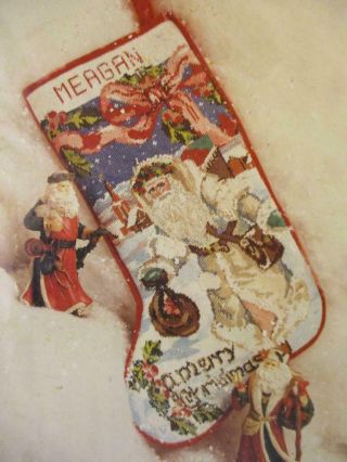 Candamar St.  Nicholas Vtg Old Antique Santa Christmas Stocking Kit Needlepoint