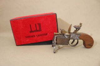 RARE VINTAGE DUNHILL TINDER PISTOL GUN TABLE CIGARETTE LIGHTER,  ORIG/NEW BOX 11
