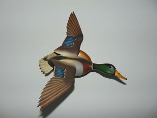 Vintage Carved Mallard Drake Duck Decoy By Paul Nock Dated 1963 - Duck In Flight