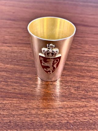 David Andersen Norwegian Sterling Silver & Enamel Shot Glass: Lion Crest & Crown