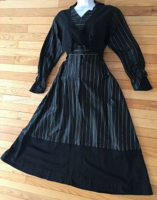 Antique Victorian Gothic Striped Black Silk Taffeta Afternoon Gown Dress c 1900 2