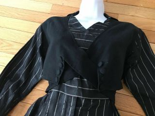 Antique Victorian Gothic Striped Black Silk Taffeta Afternoon Gown Dress c 1900 3