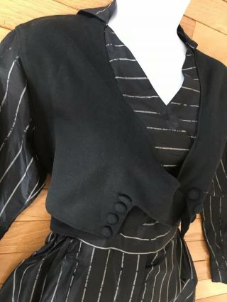 Antique Victorian Gothic Striped Black Silk Taffeta Afternoon Gown Dress c 1900 4