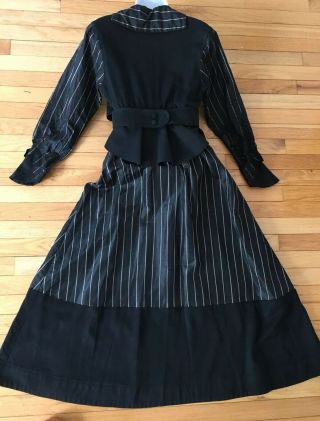 Antique Victorian Gothic Striped Black Silk Taffeta Afternoon Gown Dress c 1900 5