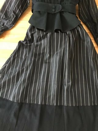 Antique Victorian Gothic Striped Black Silk Taffeta Afternoon Gown Dress c 1900 6