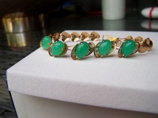 Antique Vintage T.  Y.  Lee Untreated Imperial Jadeite Jade Bracelet 14k