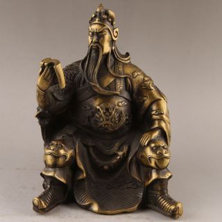 China Antique Brass Hand Made Guan Gong Guan Yu Read Statue Decoration