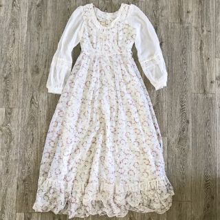 Vtg Gunne Sax Maxi Poet Sleeve White Floral Lace Boho Prairie Dress S Ruffle