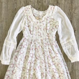 Vtg Gunne Sax Maxi Poet Sleeve White Floral Lace Boho Prairie Dress S Ruffle 2