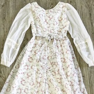 Vtg Gunne Sax Maxi Poet Sleeve White Floral Lace Boho Prairie Dress S Ruffle 8