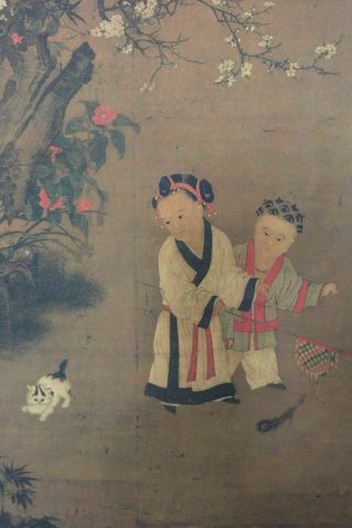 Very Old Large Chinese Paper Hand Painting Children 
