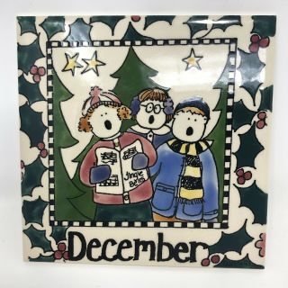 H & R Johnson Ceramic 6 Inch Calendar Tile December Month Signed Nancy Deyoung