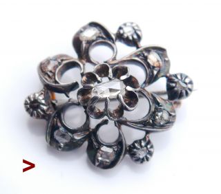 Antique Flower Brooch Solid Silver Diamonds Pin /4.  6gr