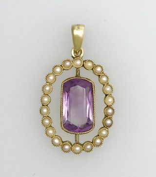 15ct Yellow Gold Victorian Pendant Set With Amethyst & Seed Pearls 3.  5 Grams
