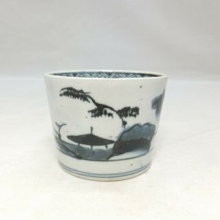 F732: Japanese Really Old Ko - Imari Blue - And - White Porcelain Cup Soba - Choko 1