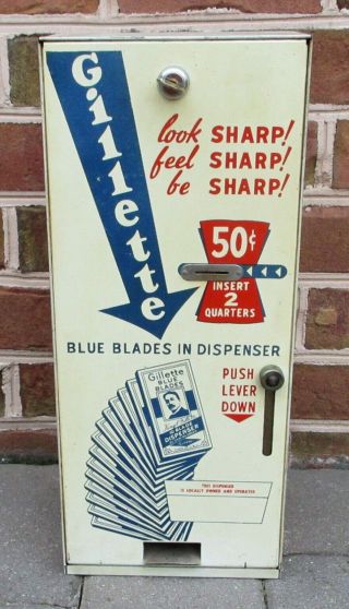 Vintage Gillette Blue Blade Dispenser Vending Machine W/ Key