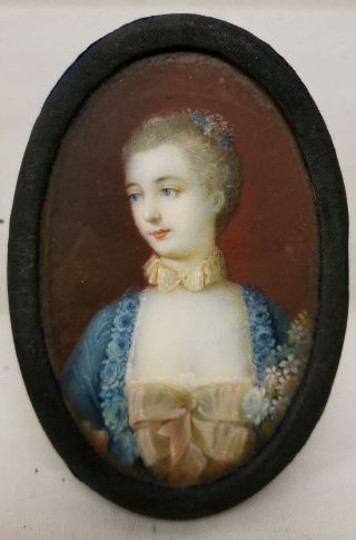 Antique Fine Miniature Portrait Painting French Woman 18th Century Unsigned