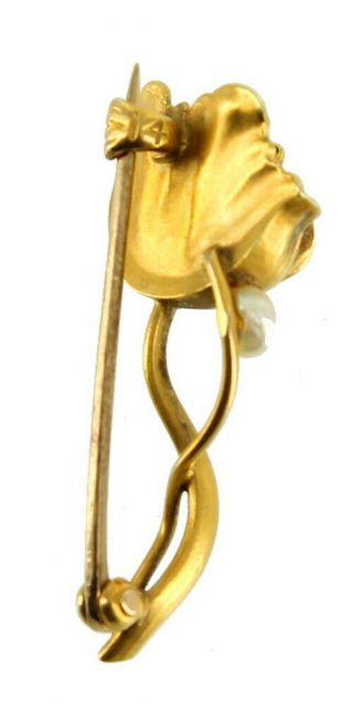 Antique Art Nouveau 14k Green Gold Tulip With Pearl Pin Pendant W/ Box 4