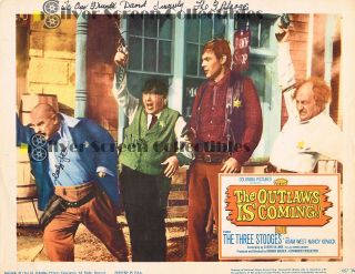 Three Stooges - The Outlaws Is Coming Autographed Vintage Lobby Card W/coa