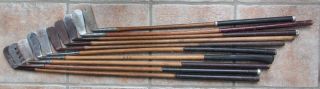 10 Antique Vintage 1920 ' s Hickory Wood Shaft Golf Clubs & Bag Typical Found Cond 6