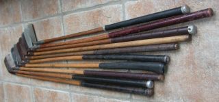 10 Antique Vintage 1920 ' s Hickory Wood Shaft Golf Clubs & Bag Typical Found Cond 7