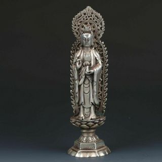Vintage Oriental Chinese Silver Copper Hand - Carved Buddha Statue Nr