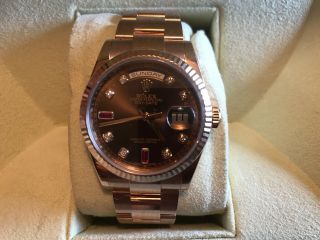 Rolex Day Date President 118235 Everose Gold Rare Chocolate Diamond & Ruby 36mm. 2