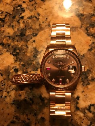 Rolex Day Date President 118235 Everose Gold Rare Chocolate Diamond & Ruby 36mm. 9