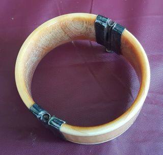 Wide Antique Hinged Cuff Bangle Bracelet Steer Bone Asian Tribal 3