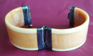 Wide Antique Hinged Cuff Bangle Bracelet Steer Bone Asian Tribal 6