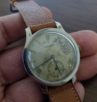 Vintage 1940s Longines Wristwatch.  Coinedge case.  Patina Dial.  Cal 12.  68z 5