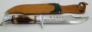 Vintage Edge Mark Huge Bowie Knife 469 Stag Handles 13.  5in