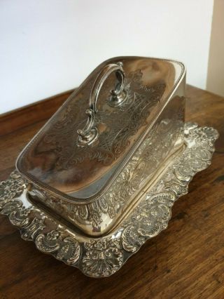 Antique Silver Plate On Copper Large Cheese Dish