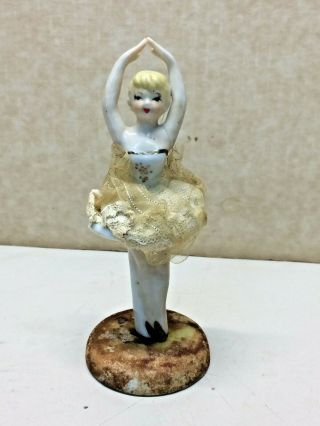 Old Unusual Vintage Ceramic Twirling Ballerina Ballet Dancer On Spike Base
