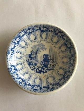 Fab Antique Primitive Ironstone Blue Transferware Butter Pat Farmhouse Miniature