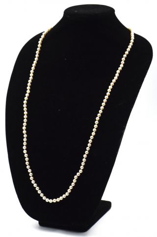 Classy Vintage Long Pearl Strand Necklace Diamond Pearl 14k Yellow Gold Clasp