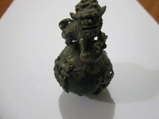 Chinese Old Silver Inlaid Jade Lion Ornaments