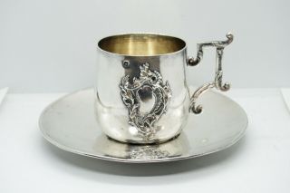 Antique French Solid Silver Coffee Tea Cup With Disc