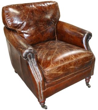 29 " Wide Club Arm Chair Vintage Brown Cigar Italian Leather Comfort Cool