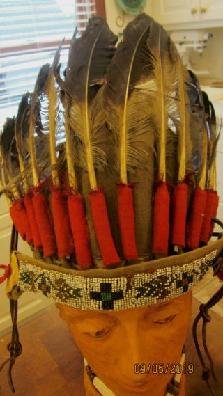 Native American Indian Headdress War Bonnet W/beadwork Vintage Authentic