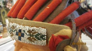 Native American Indian Headdress War Bonnet w/beadwork Vintage Authentic 8