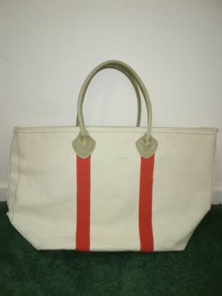 Vintage 70s L.  L.  Bean Boat And Tote Canvas Bag Leather Handles Xl 23 " Large Red