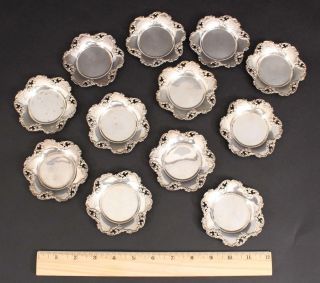 12 Antique Circa 1880s,  Ferd Fuchs & Bros Sterling Silver Floral Butter Pats,  Nr