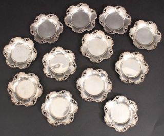 12 Antique Circa 1880s,  Ferd Fuchs & Bros Sterling Silver Floral Butter Pats,  NR 2